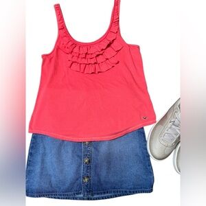 Vintage y2k Hollister Women’s Vintage Ruffle Tank Top in Coral size Large